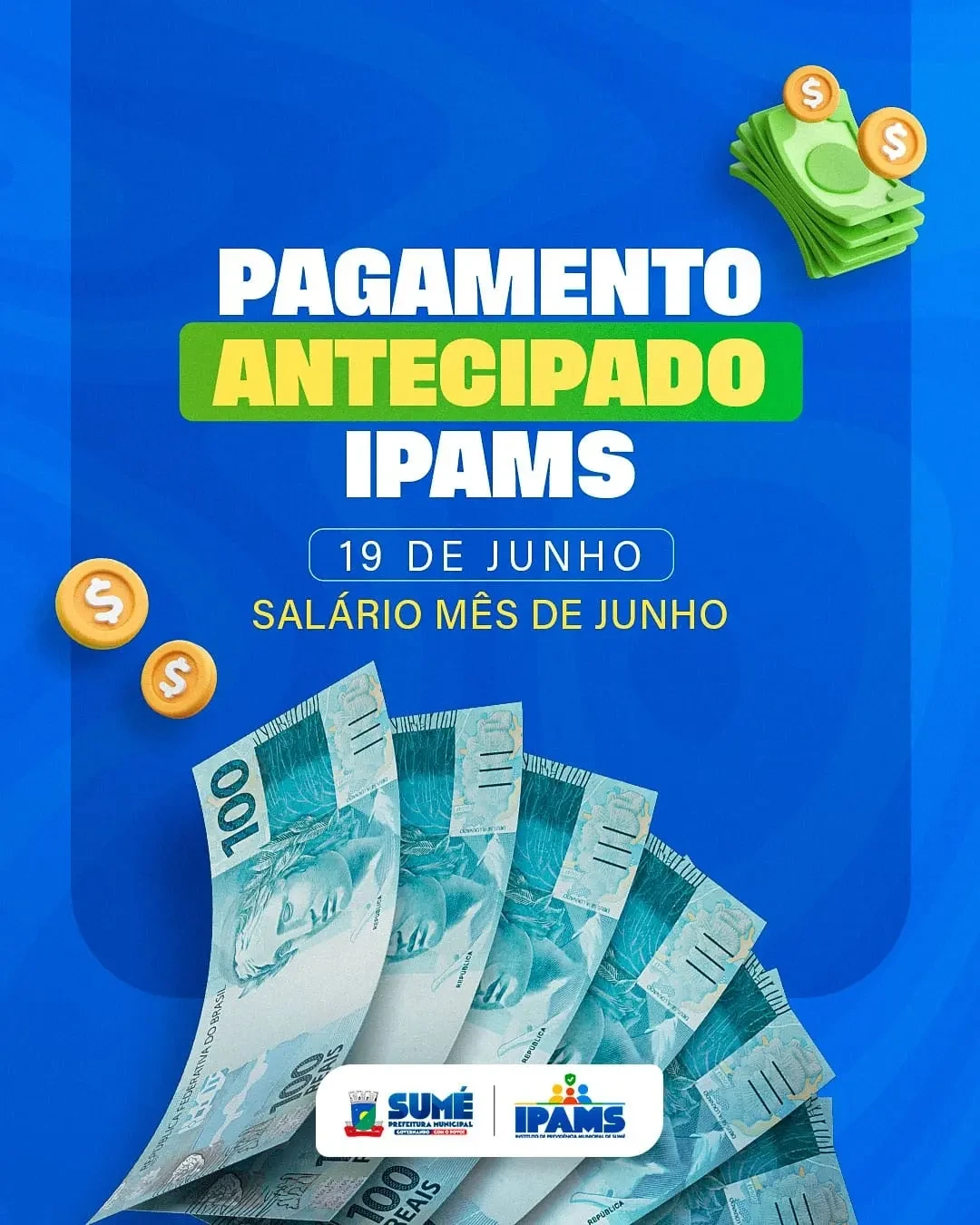 IPAMS paga aposentados e pensionistas nesta sexta-feira (19)