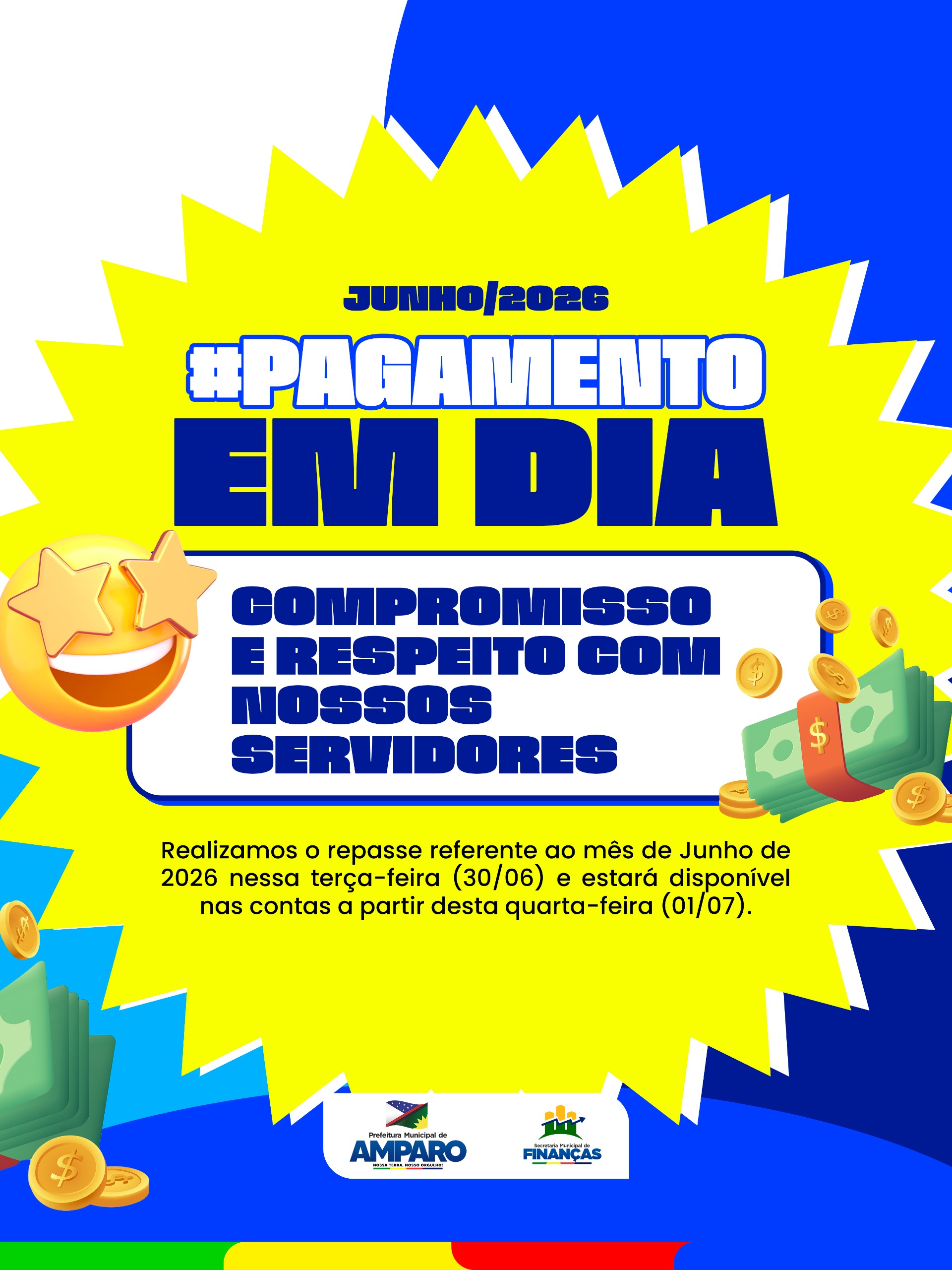 Prefeitura de Amparo realiza pagamento de servidores referente a junho de 2026